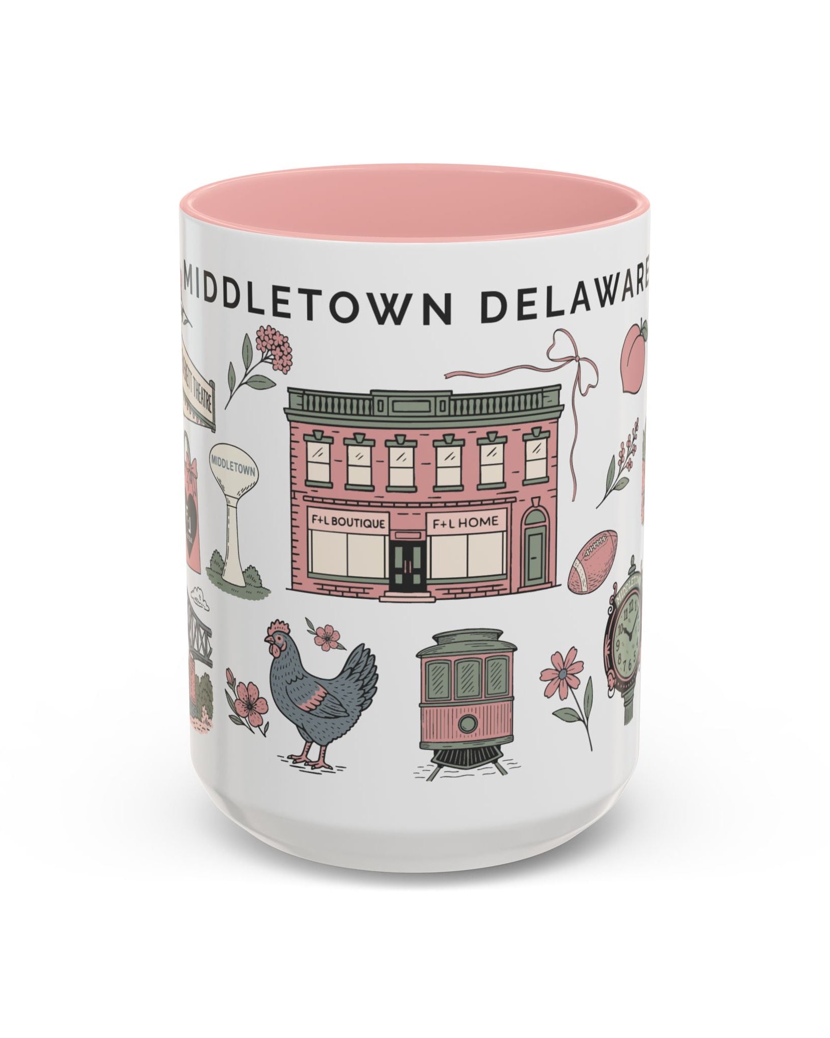 Middletown Delaware Ceramic Pink Accent Mug – 15oz