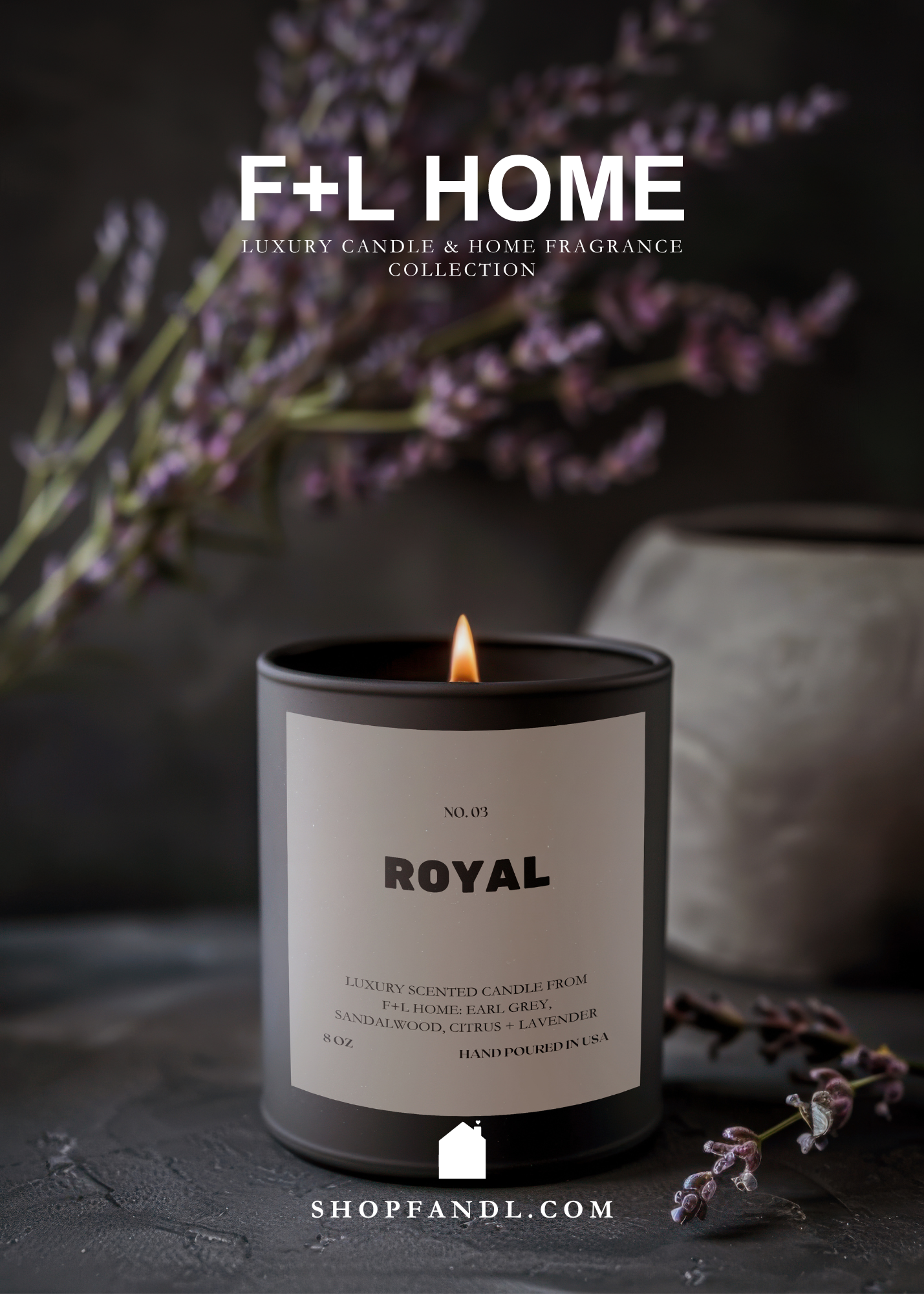 No. 03 Royal 8oz Soy Luxury Candle from F+L Home