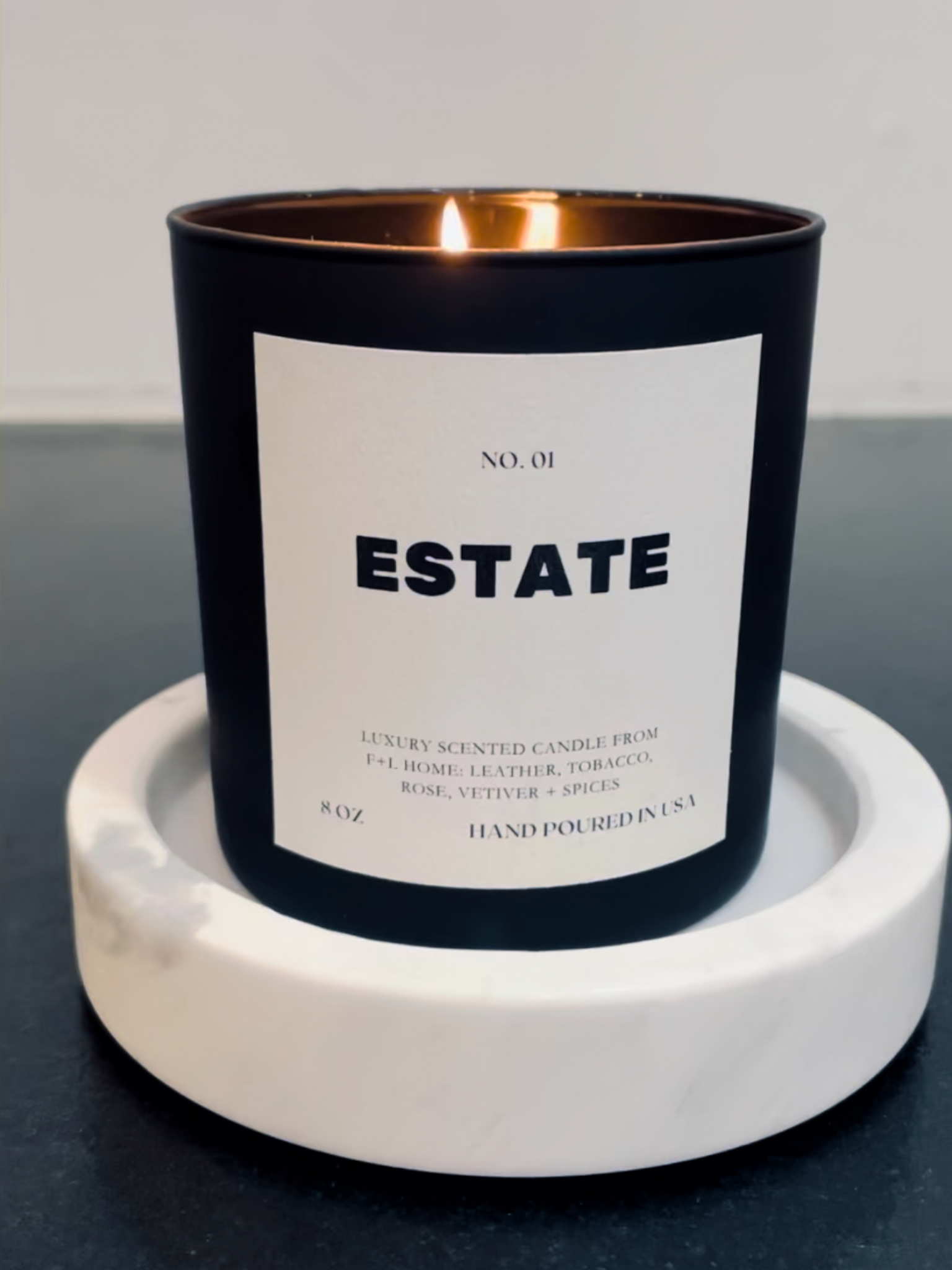 No. 01 Estate 8oz Soy Luxury Candle from F+L Home