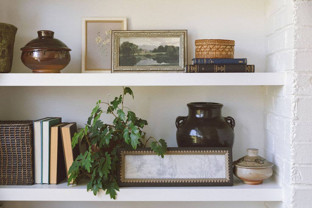 Country Meadow Sketch Framed Antique Art - 24x8