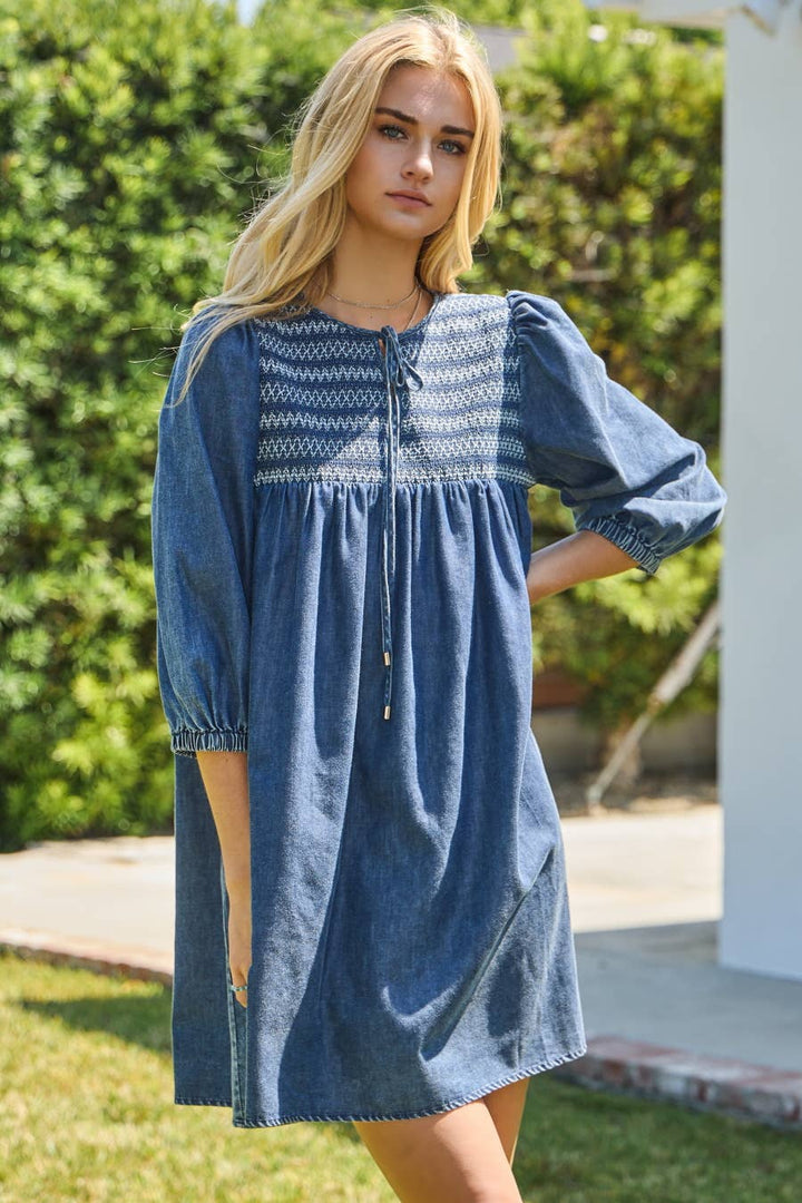 Kirsten Acid Washed Denim Mini Dress – Washed Denim M