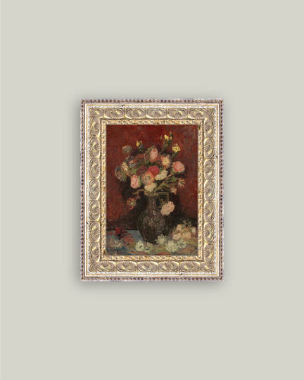 Chinese Asters and Gladioli Framed Antique Art - 5x7
