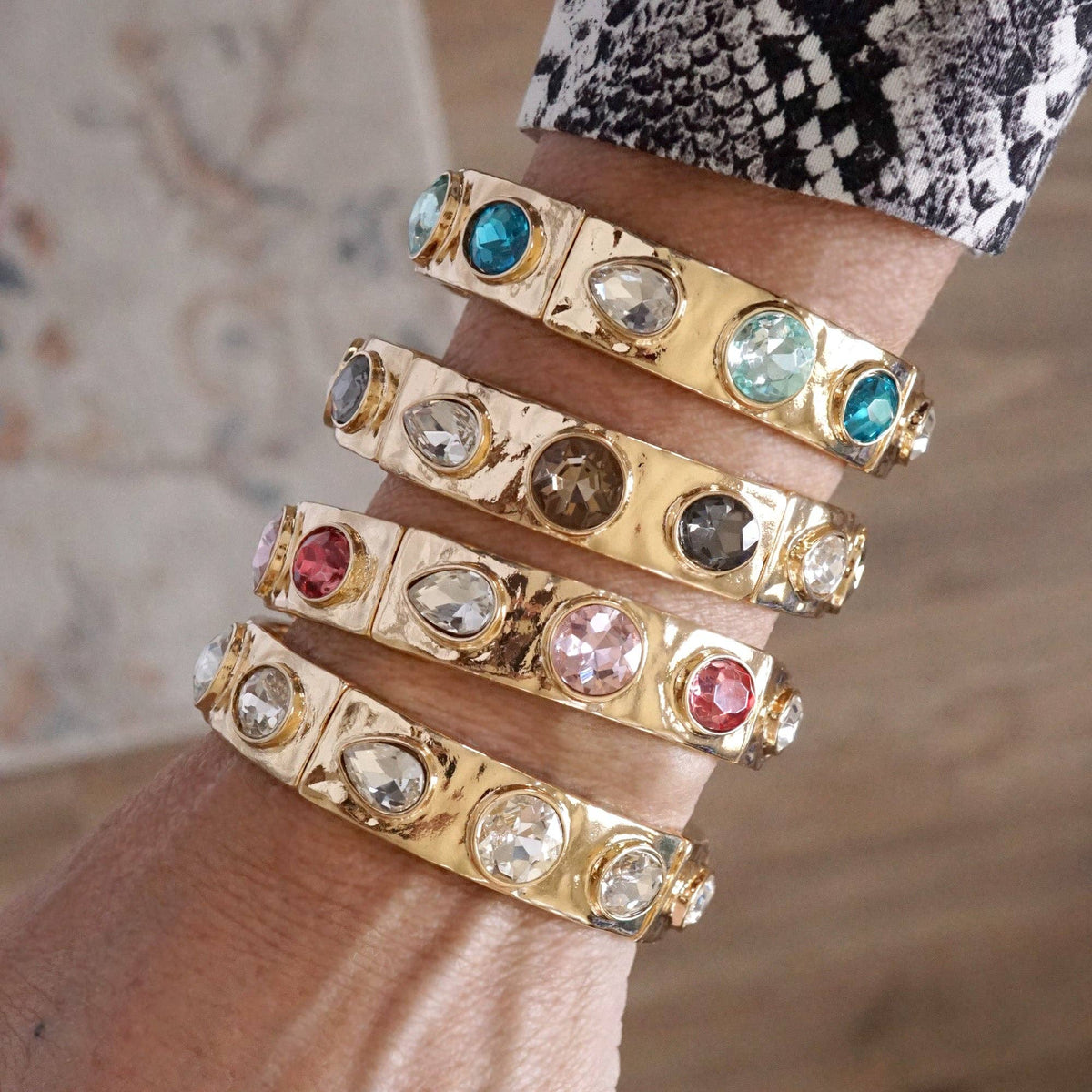 Sparkly Crystal Stretch Bangle with Clear Crystals – Gold Tone – F + L ...