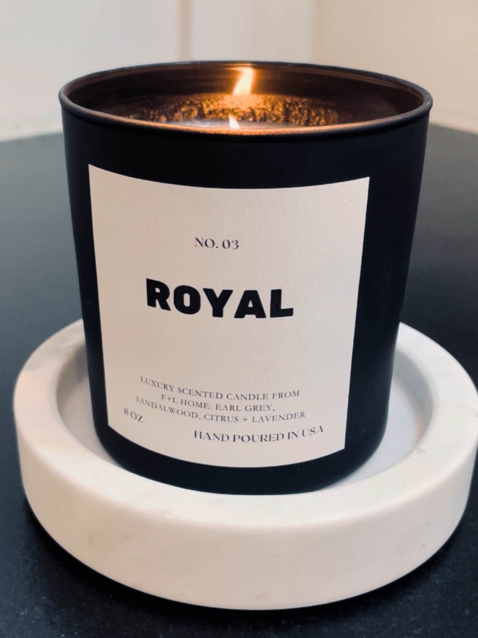 No. 03 Royal 8oz Soy Luxury Candle from F+L Home