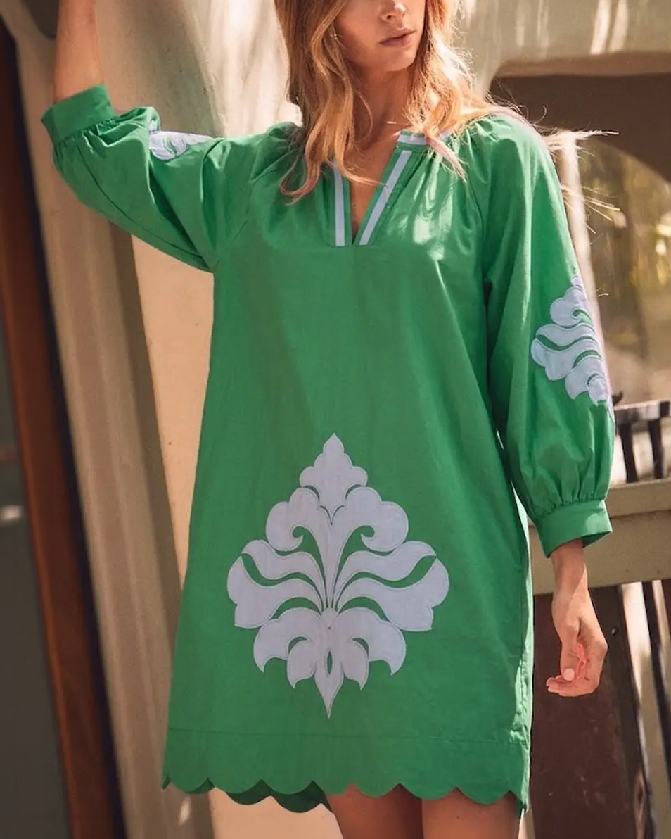 kelly green and white dress Carys Embroidered Cotton Mini Product ID:AP1E213245_BI412_M