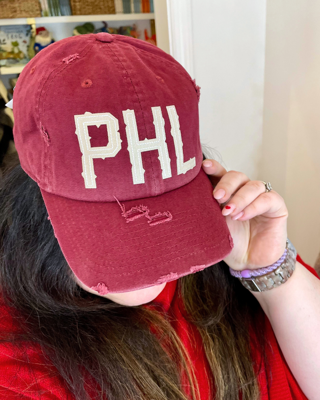 PHL Distressed Vintage-Inspired Baseball Hat - Maroon – F +  display picture 1