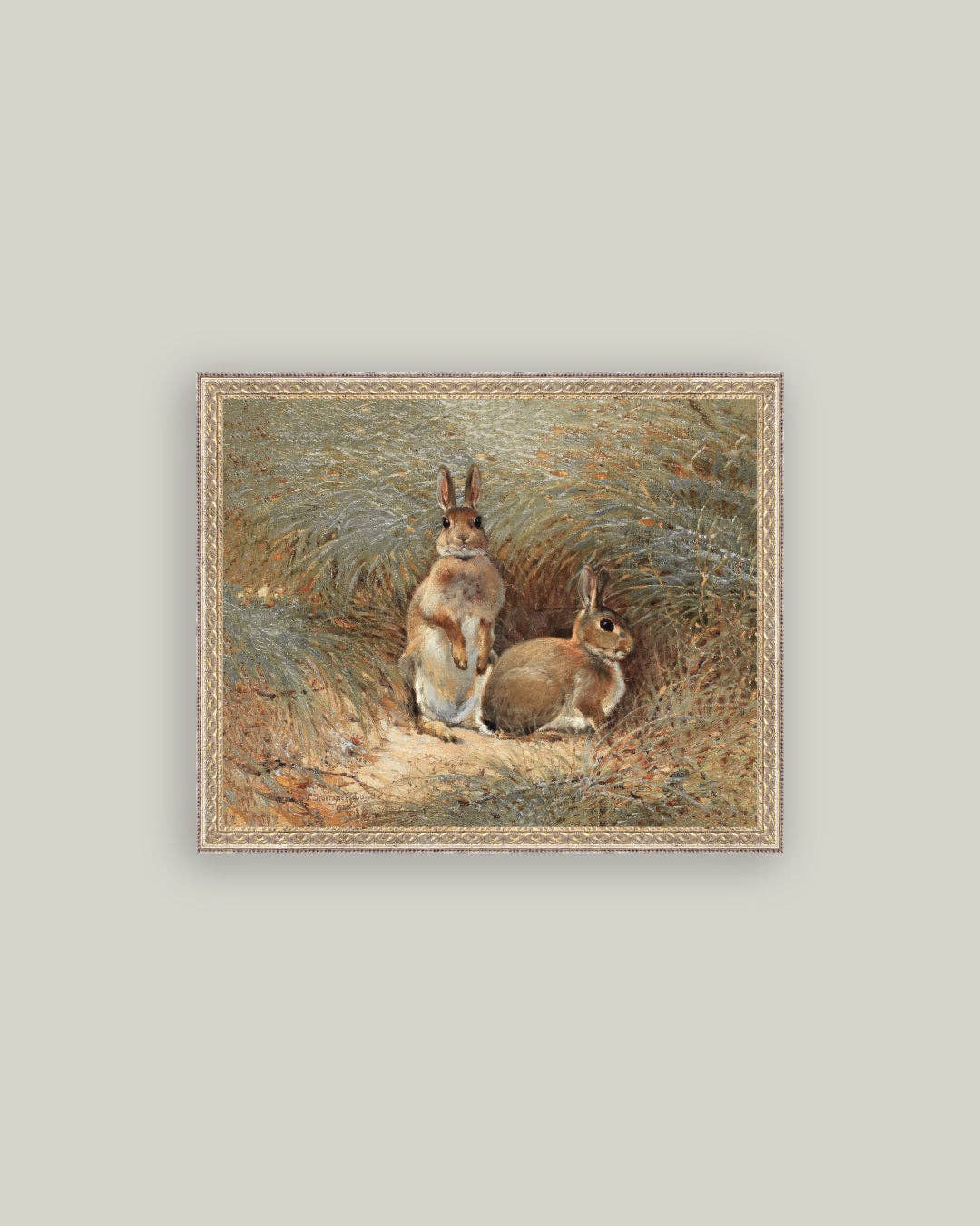 Bunnies Framed Antique Art - 7x5