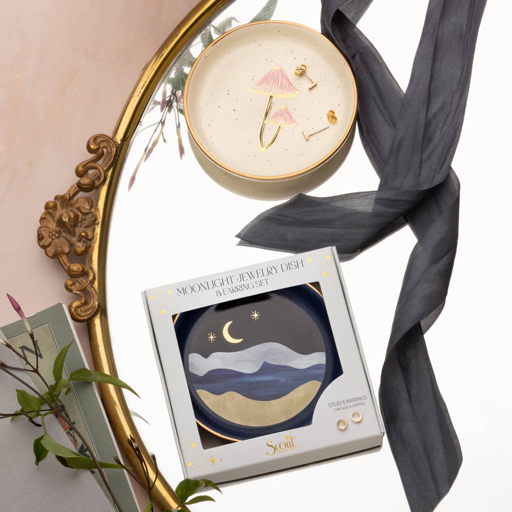 Jewelry Dish & Stud Earring Set - Butterfly/Cream