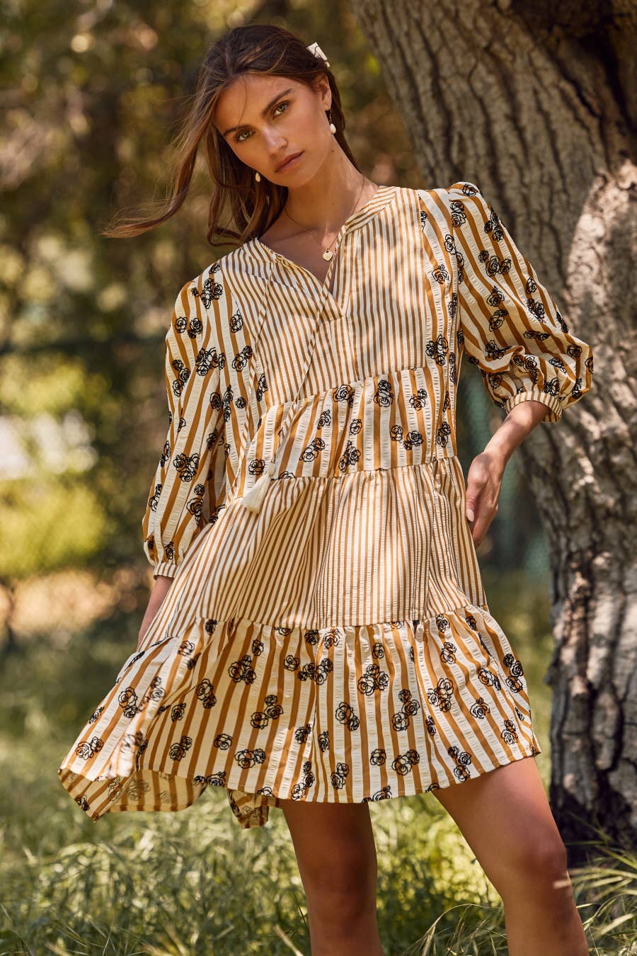 flocked floral long sleeve dress Bryn Floral Flocked Mesh Ruched Long Sleeve Midaxi Dress