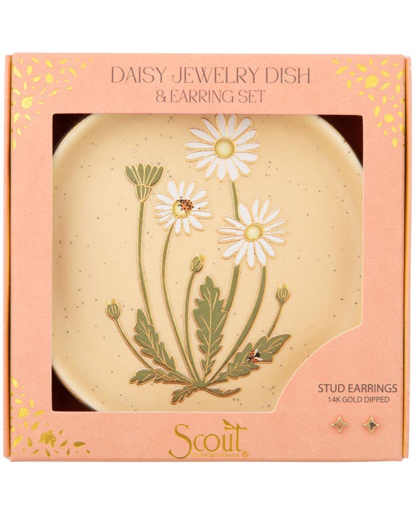 Jewelry Dish & Stud Earring Set - Daisy/Vanilla