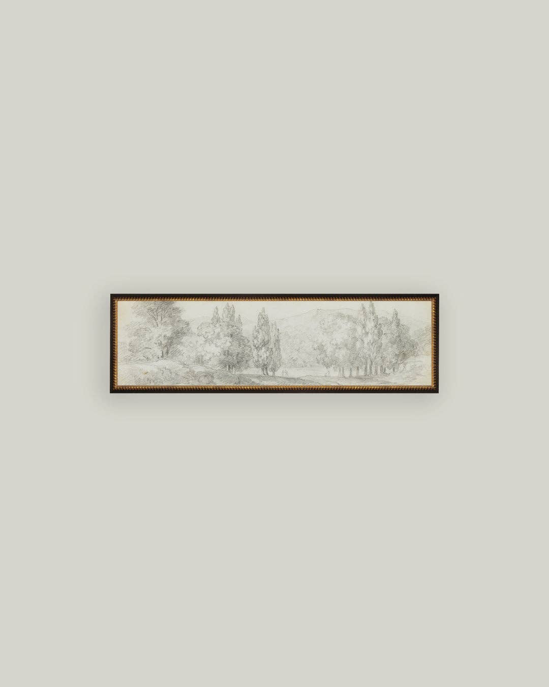 Country Meadow Sketch Framed Antique Art - 32x10