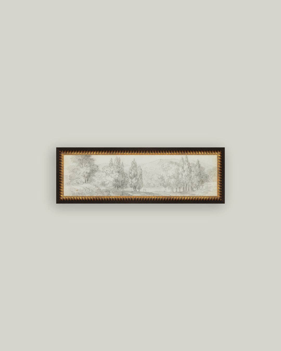 Country Meadow Sketch Framed Antique Art - 24x8